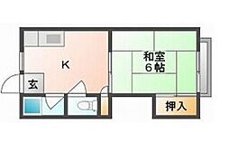第一長徳荘 1Kの間取図画像
