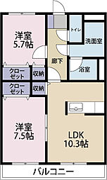 イーストン 2LDKの間取図画像