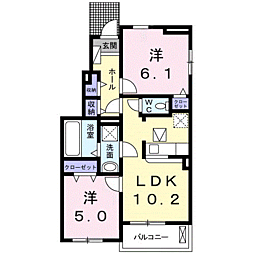 フルール・クレア3 2LDKの間取図画像