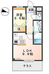 サニーリバーツ 1階1LDKの間取り