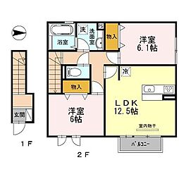 山陽電鉄網干線 平松駅 徒歩5分の賃貸アパート 2階2LDKの間取り