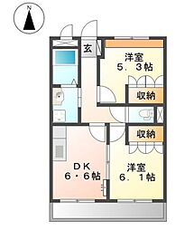 エスポワール青山 2DKの間取図画像