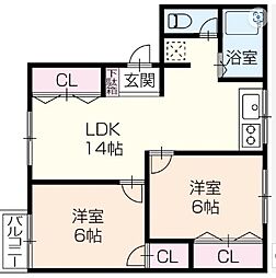 Y.M.ハイツ 2LDKの間取図画像