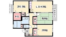 プラシード暖家B棟 3DKの間取図画像