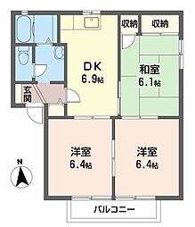 フォーレス井上A棟 3DKの間取図画像