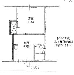 ヒルハイツA棟 1DKの間取図画像