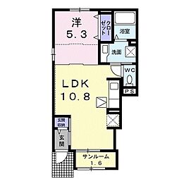 加古川市東神吉町西井ノ口アパート 1LDKの間取図画像