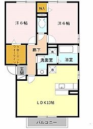 リビングタウン古坂壱番館B棟 2LDKの間取図画像