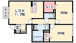 モアナB棟 2LDKの間取図画像