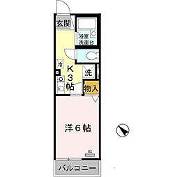 ベルセゾンミキ 1Kの間取図画像