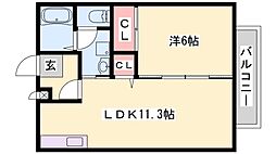 ドリームカム21A棟 1LDKの間取図画像