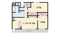 ビューティフルライフ 2LDKの間取図画像