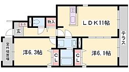 フラン・セーヌ2番館 2LDKの間取図画像