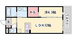 グランツ北条 1LDKの間取図画像