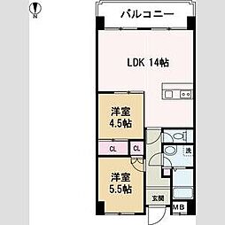 リーベンハイツ 2LDKの間取図画像
