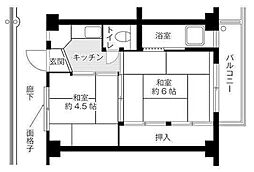 ビレッジハウス片山1号棟 2Kの間取図画像
