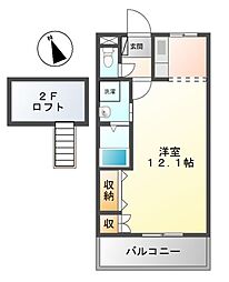 コーポエクセル2 1Kの間取図画像