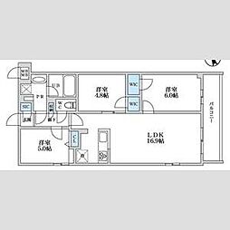 京王井の頭線 富士見ヶ丘駅 徒歩13分の賃貸マンション 1階3LDKの間取り