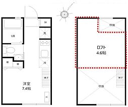 JR総武線 東中野駅 徒歩10分の賃貸アパート 2階ワンルームの間取り