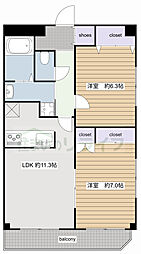 京王井の頭線 永福町駅 徒歩22分の賃貸マンション 3階2LDKの間取り