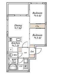 東京メトロ丸ノ内線 方南町駅 徒歩12分の賃貸マンション 4階2DKの間取り