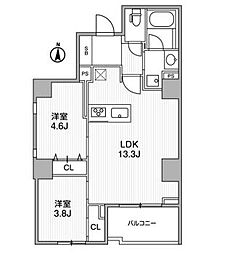 都営大江戸線 西新宿五丁目駅 徒歩9分の賃貸マンション 2階2LDKの間取り