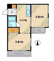都営大江戸線 中野坂上駅 徒歩6分の賃貸マンション 2階2DKの間取り