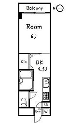 西武新宿線 新井薬師前駅 徒歩13分の賃貸マンション 2階1DKの間取り