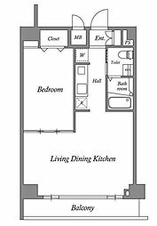 ルクレ西新宿 14階1LDKの間取り