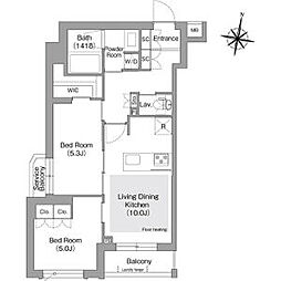 東京メトロ東西線 落合駅 徒歩8分の賃貸マンション 3階2LDKの間取り