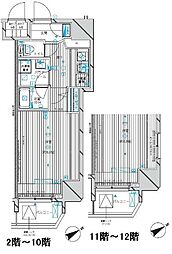JR中央線 吉祥寺駅 徒歩5分の賃貸マンション 12階1Kの間取り