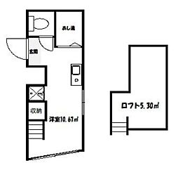 都営大江戸線 中野坂上駅 徒歩8分の賃貸アパート 2階ワンルームの間取り