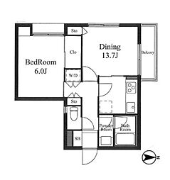 京王線 初台駅 徒歩8分の賃貸マンション 1階1LDKの間取り