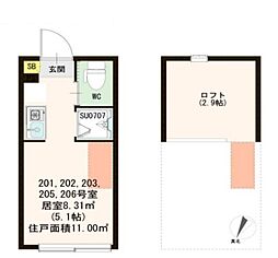 JR中央線 西荻窪駅 徒歩10分の賃貸アパート 2階ワンルームの間取り