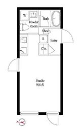 東京メトロ丸ノ内線 中野新橋駅 徒歩2分の賃貸マンション 2階ワンルームの間取り