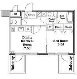都営大江戸線 西新宿五丁目駅 徒歩6分の賃貸マンション 4階1LDKの間取り