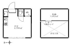 JR中央線 高円寺駅 徒歩9分の賃貸アパート 2階ワンルームの間取り