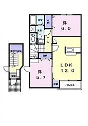 バーシア・南梅本B 2LDKの間取図画像