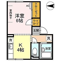 コーポ岩崎 1階1Kの間取り