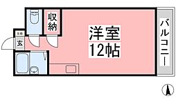 越智ハイツ ワンルームの間取図画像