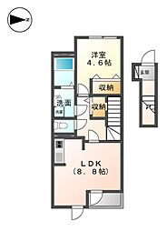 ピューロアクア 2階1LDKの間取り