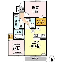 リヴェール南吉田A 2LDKの間取図画像