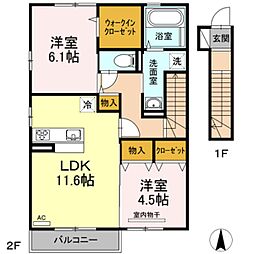 リヴェール南吉田A 2LDKの間取図画像