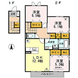 ラフィーネ双葉A 3LDKの間取図画像