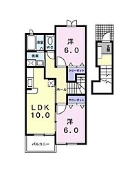 ヴィラ・有ノ木 2LDKの間取図画像