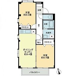 フォブール沖 2DKの間取図画像