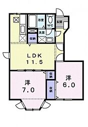 ラルジュ余戸B 2LDKの間取図画像