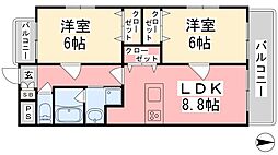 喜与町ジョア 2LDKの間取図画像