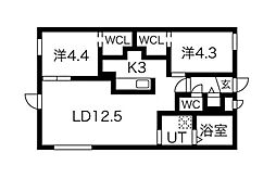 札幌市営東西線 西28丁目駅 徒歩10分の賃貸マンション 2階2LDKの間取り