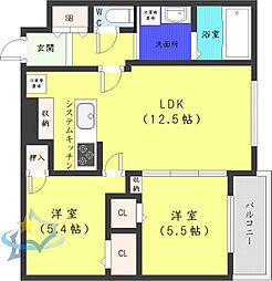 札幌市営東西線 円山公園駅 徒歩4分の賃貸マンション 2階2LDKの間取り